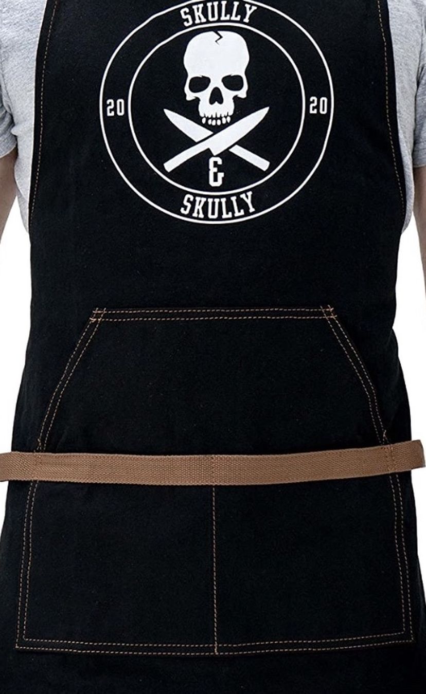NEW In Box Aprons for Men - BBQ Aprons for Men - Grilling Canvas Apron with Pockets and Skull Design (Black & Brown) - Cooking Chef Apron for Men - Gr
