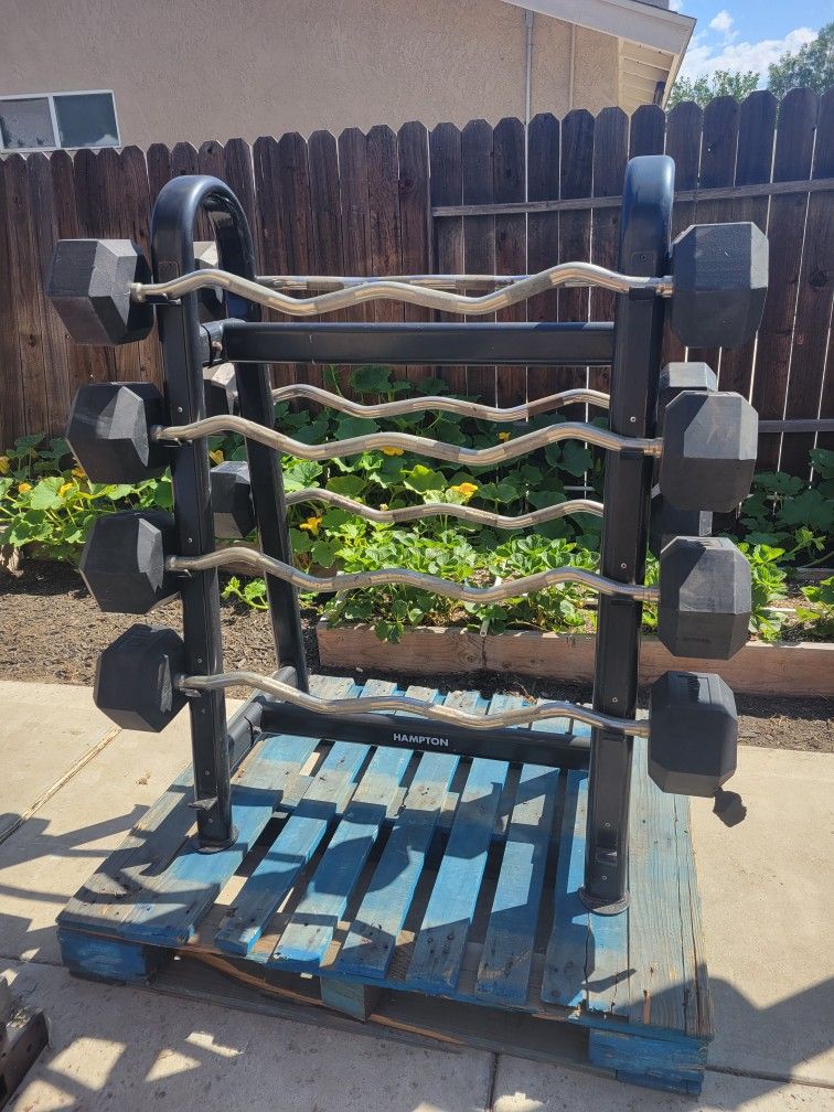 Hampton Fixed Curl Barbell Weight Set And Rack