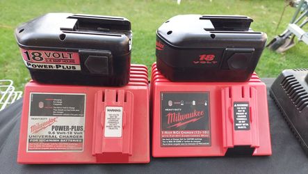 2 Milwaukee 18 vote Chargers and batteries