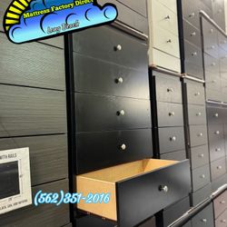 Five Drawer Black With Rails Dresser 