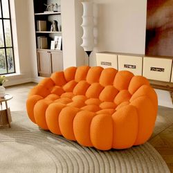 Brand New Orange Bubble Sofa – 79” Unique Design Curved Loveseat