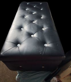 Faux leather crystal black rectangular ottoman + storage