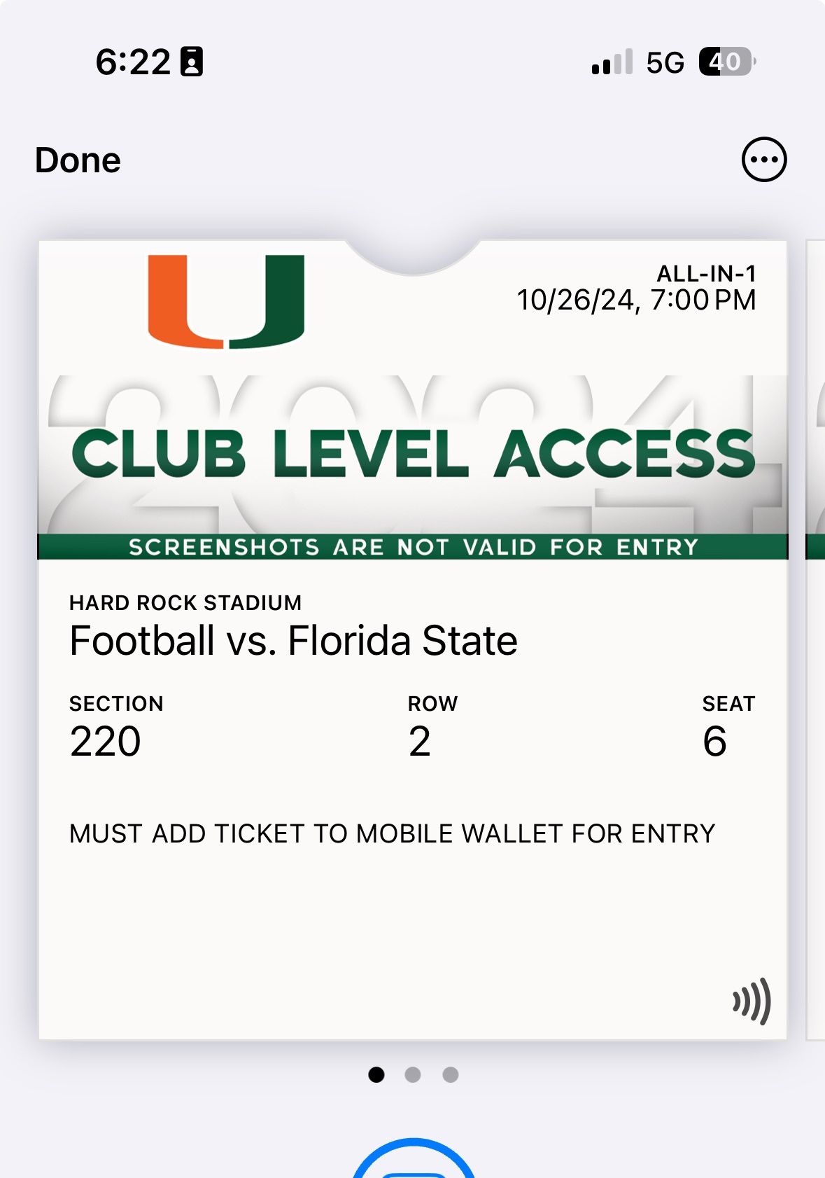 Miami Hurricanes vs. FSU Football (3) Tickets