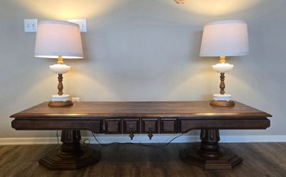 Vintage Solid Wood Table and Lamps