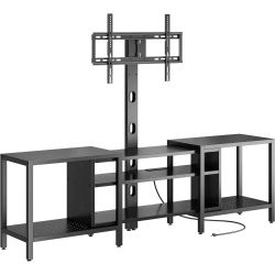 79 Inch TV Stand for TVs up to 85 Inch with Mount and Power Outlet, 3 Tiers TV Console with Storage Shelves, Black