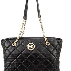 Michael Kors MK Designer Black Quilted Tote Bag Purse Chain Satchel
