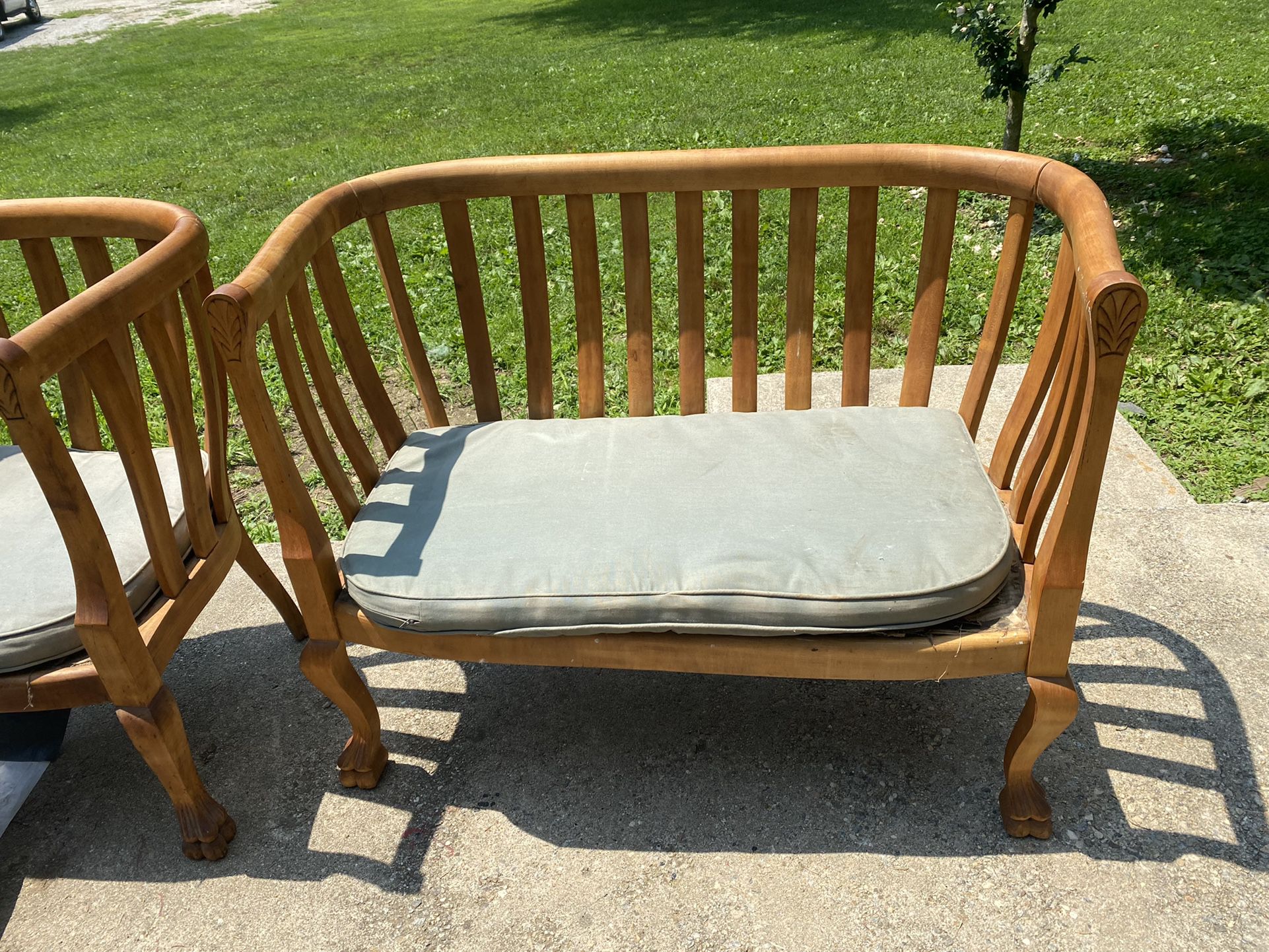 Set If Vintage Mid Century Chair And Bench, 