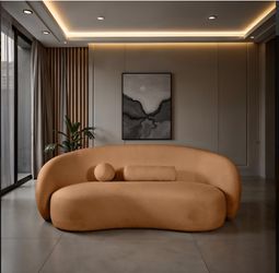 Curved Sofa Terracota Brown Chenille Fabric. New Especial Price