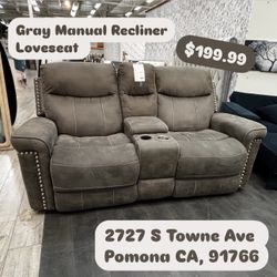 Gray Manual Recliner Loveseat 