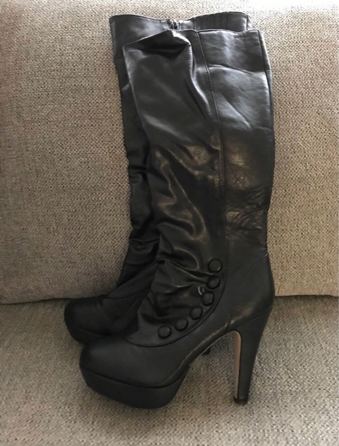Camille Black Leather High Heel Boots