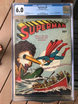 Superman #20 (1943) CGC 6.0 — White pages; Burnley WWII cover; Jerry Siegel