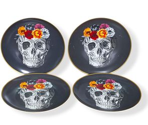 Halloween Day Of The Dead Skull 4 Plates 10" Dishwasher Micro Safe