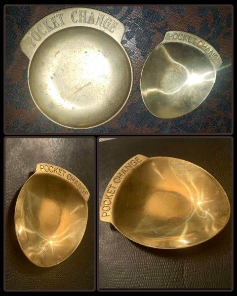 X2 VINTAGE BRASS POCKET CHANGE HOLDER BOWL STORAGE DISH ORGANIZER TABLE COUNTER DISPLAY DECOR