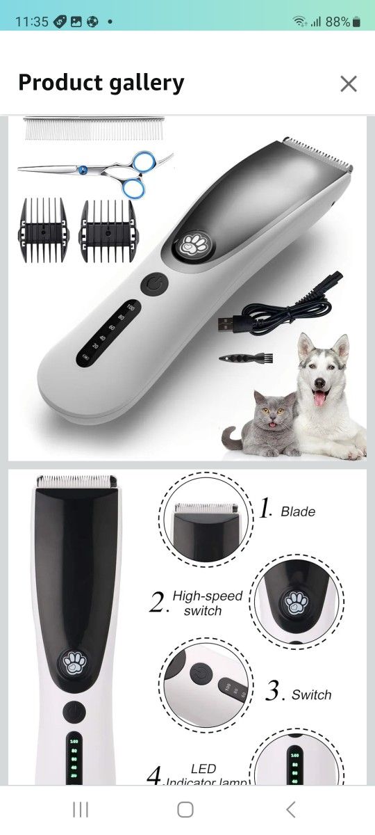 Cordless Dog Clippers, Professional Pet Grooming Kit, Low Noise Electric Dog Shaver Pet Clippers, USB Rechargeable Pets Hair Trimmers Shaver Shears fo