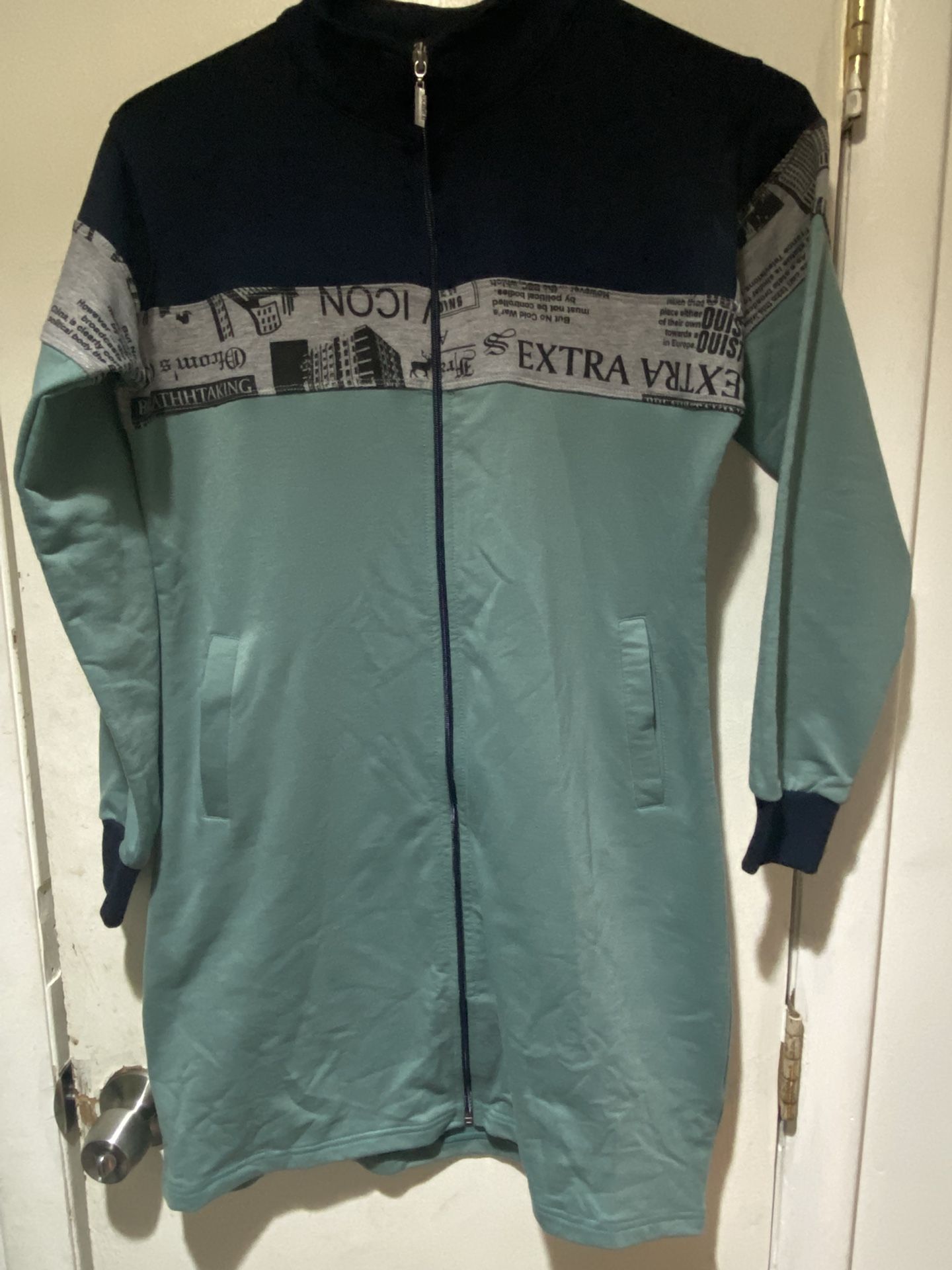 Al Khodari Fashion Navy Blue Green Dress Sleepwear Zip Size XL