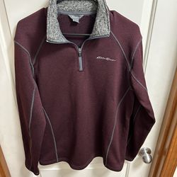Eddie Bauer Men’s Burgundy Sweater, 1/4 zip up, medium