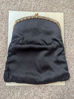Black Satin Evening Clutch with Rhinestone Frame - Vintage, in perfect condition
