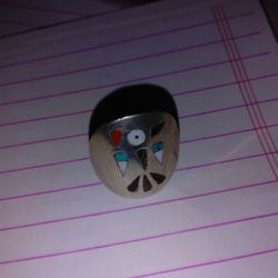 Men's Silver Thunderbird Inlaid Ring 
