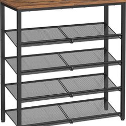 VASAGLE Shoe Rack for Entryway, 5 Tier Shoe Storage Shelves, 16-20 Pairs Shoe Organizer, with Sturdy Wooden Top and Steel Frame, Free Standing, Indust