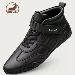 Lace-up Motorcycle Hiking Boots Round Toe Leather Winter Ankle Boots Non-slip Outdoor Women