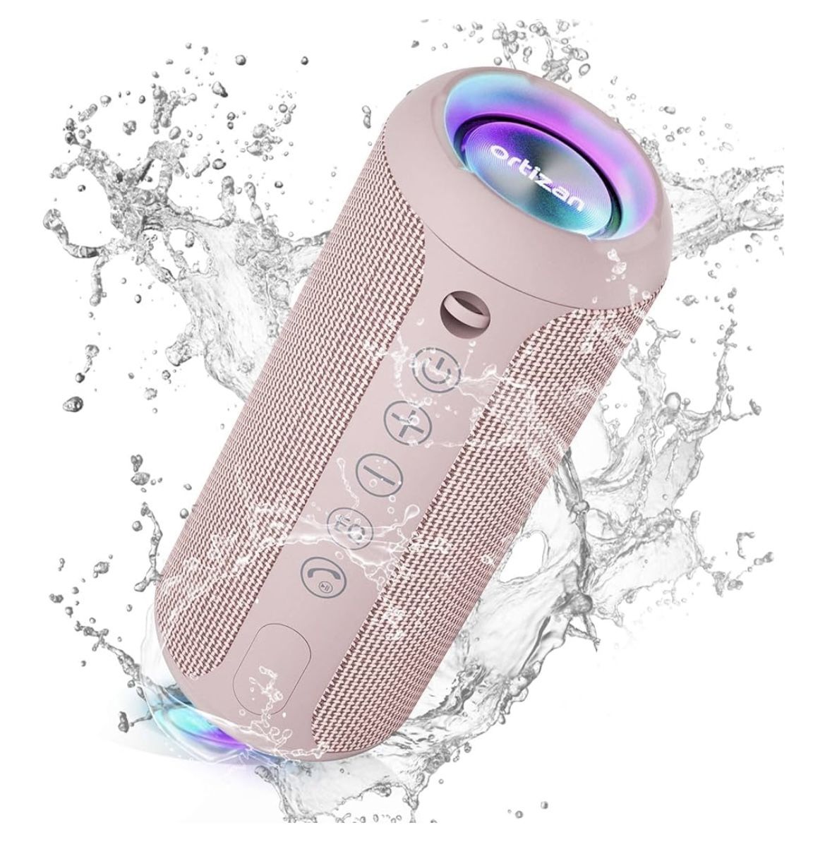 PINK, Ortizan Portable Bluetooth Speakers, IPX7 Waterproof Wireless Speaker with 24W Loud Stereo Sound, Deep Bass, Bluetooth 5.3, RGB Lights By
