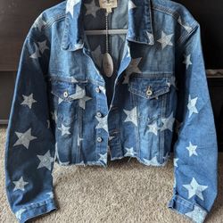 Umgee Cropped Denim Star Jean Jacket, M