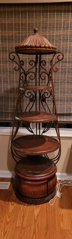 African Style 4 Tiered Ornate Metal Shelf