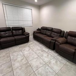 Brown leather couches