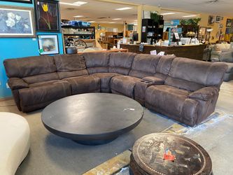 Brown Faux Leather 5-Seat Modular Reclining Sectional w/ Cupholders