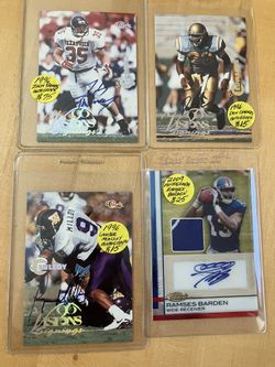 🏈 (4) AUTOGRAPHED FOOTBALL CARDS  🏈  “VISIONS SIGNINGS” & “TOPPS FINEST” CERTIFIED 