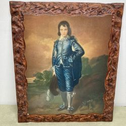 Blue Boy Print On Wood Circa 1970s