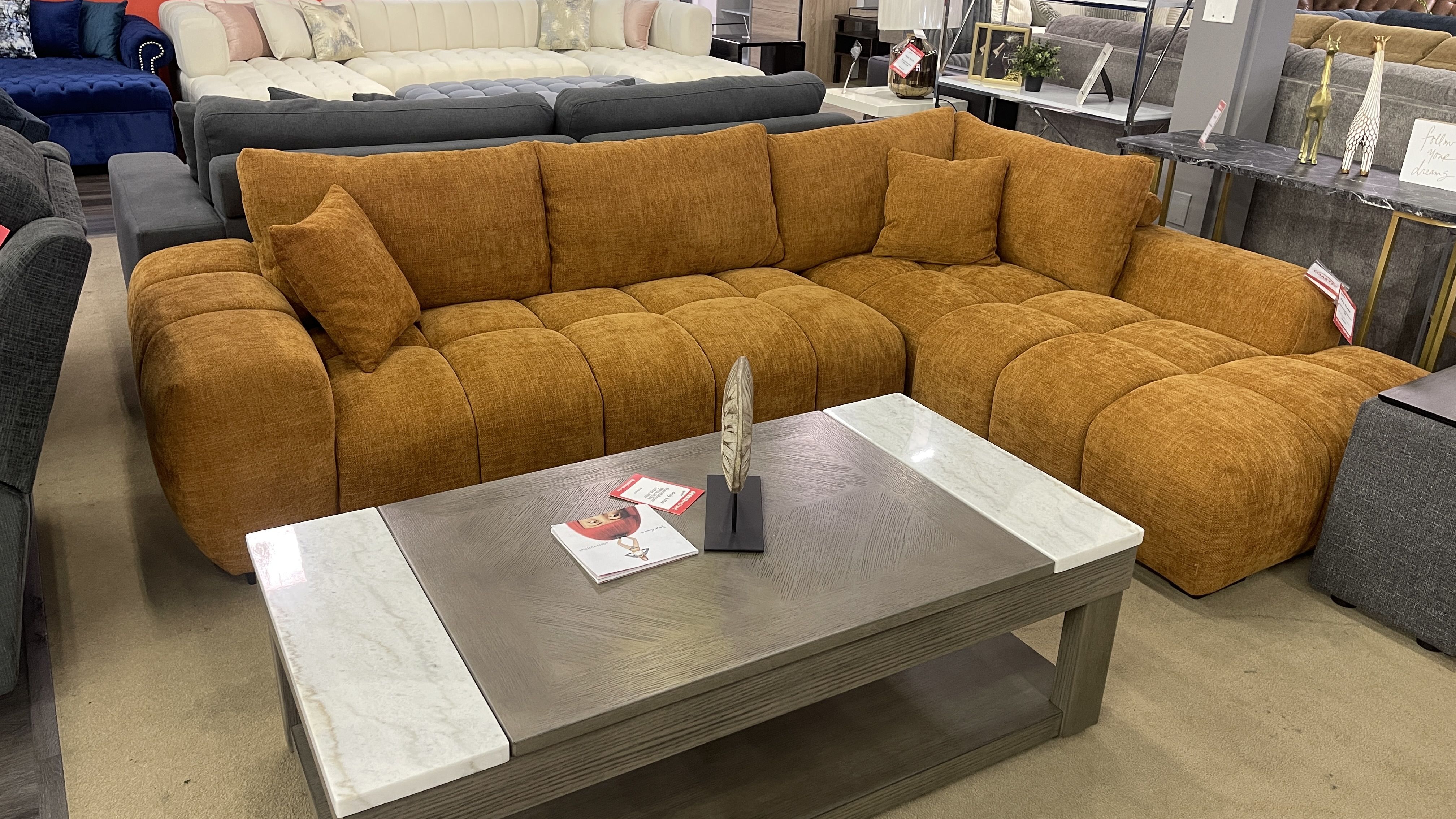 Orange Chaise Sectional Sofa Mid Century Modern Low Profile En Corte Couch Comfy