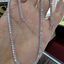 Genuine Lab Grown Diamond Tennis Necklace D VS 10.50 Carat 14k Gold 18'' Inch