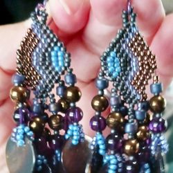 Stunning Beaded And Pattern Adorned With Gorgeous Color Beads And Mother Of Pearl  Circle Beads To Create Beautiful Dangle Pierced Earrings 