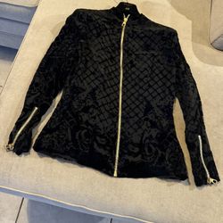 Balmain H&M Black Velvet Jacket with Gold Zipper