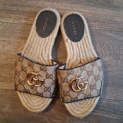 Gucci GG Matelassé Canvas Espadrille Slide Sandals Sz 6