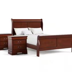Furniture of America Burkhart 3 Piece Cherry Wood Full Bedroom Set with 2 Nightstands