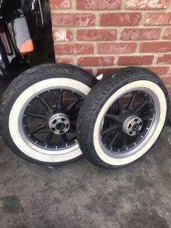 Black Wagon Wheels with white walls 90% Thread