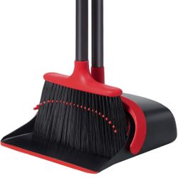 Broom and Dustpan Set for Home, Upgrade 52" Long Handle with Stand Up Dustpan Combo Set for Office Kitchen Lobby Floor Use