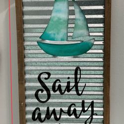 Shabby Wood & Metal “Sail Away with Me” Hanging Plaque