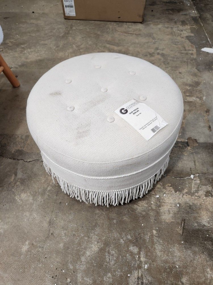Yolanda Upholstered Round Accent Ottoman, Alabaster Off White