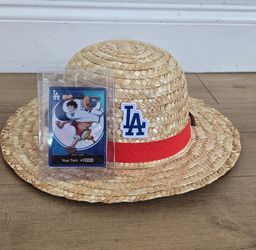 One Piece Monkey D. Luffy LA Dodgers Promo Card and Straw Hat