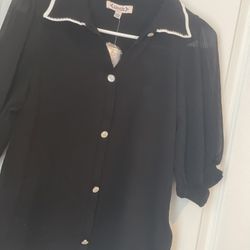 NWT Nanette Lepore Size S Black Cardigan With Peter Pan Collar