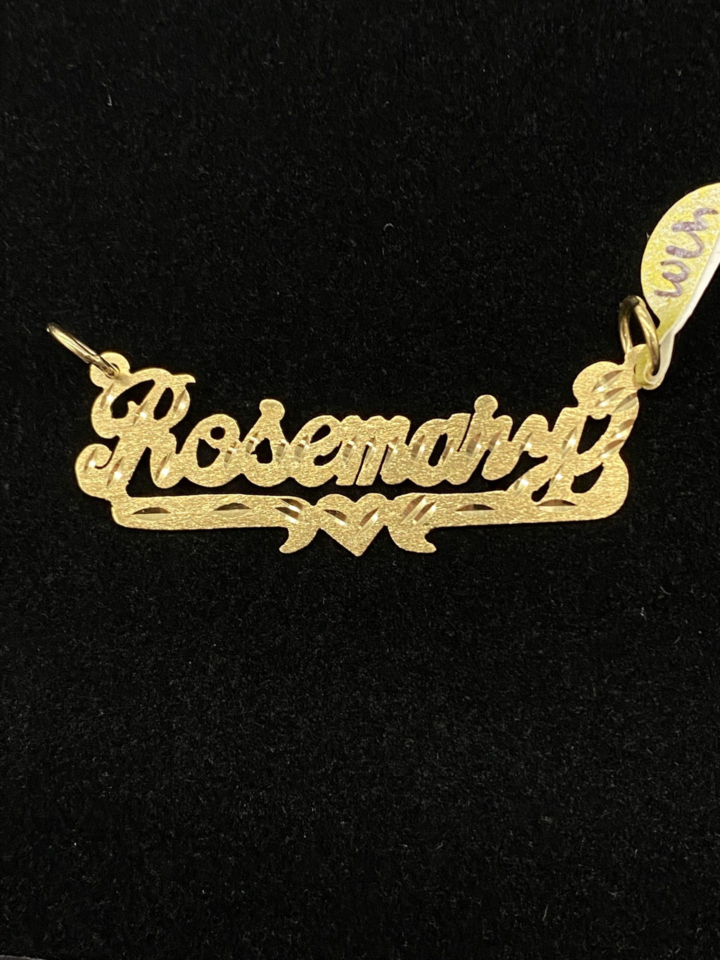 $225 Yellow Gold Rosemary Name Plate Charm