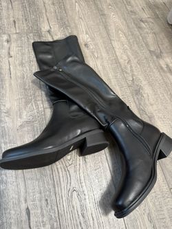 QIY Knee High Boots Women Faux Leather Elastic Black Boots Size 8.5