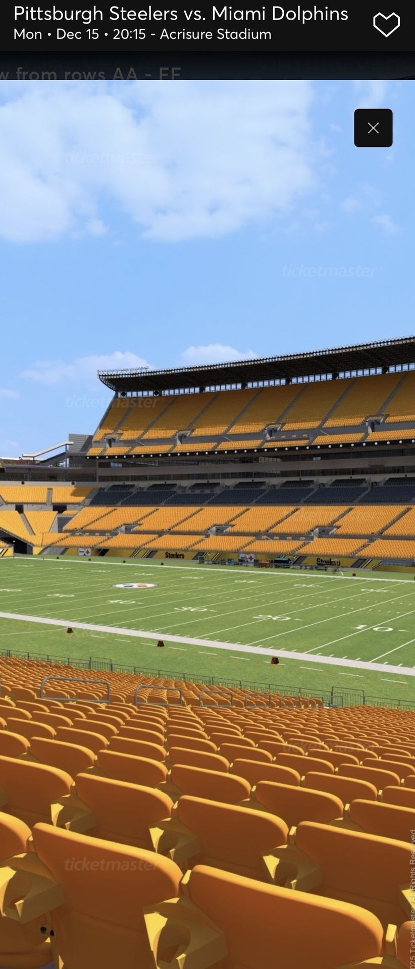 Pittsburgh Steelers Tickets - 12/15/25 vs. Miami Dolphins - 4 Tickets - Section 139