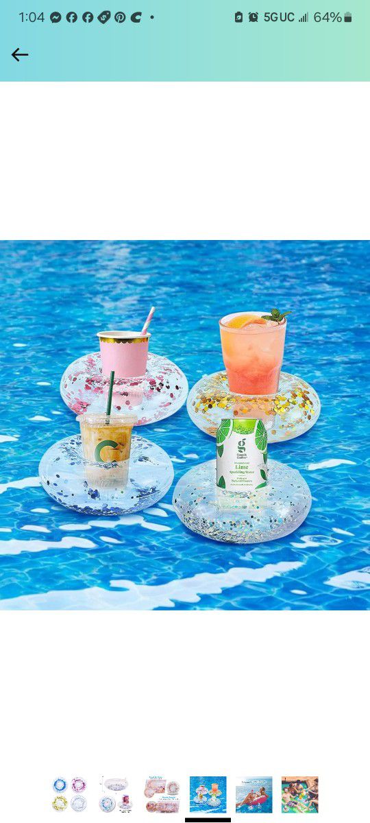 FUTUREPLUSX Inflatable Drink Holder, 4 Pack Glitter Confetti Inflatable Floating Cup Holders for Pool Party Bath Toys for Kids Shower