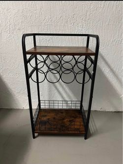 Industrial Wine Rack Stand with Storage Shelf