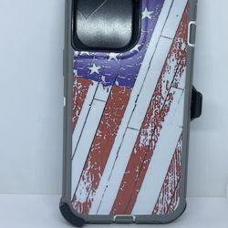 For iPhone 13 Pro Max USA Flag Camo Camouflage Belt Clíp Case 
