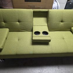 Brand New Naomi Green Linen Futon